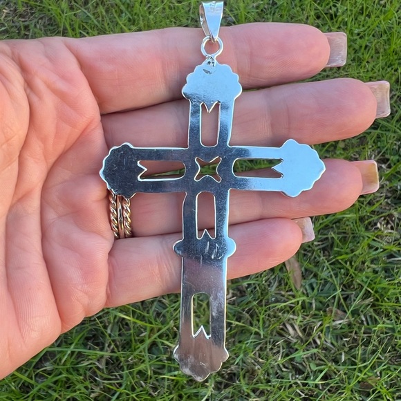 Vintage Taxco Extra Large Sterling Silver Cross Pendant - Picture 7 of 17